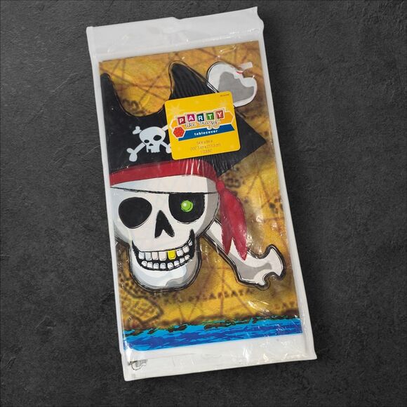 Vintage 2008 Pirate Skeleton Tablecloth by Target Party Like Crazy NOS 54x84 - Picture 1 of 3